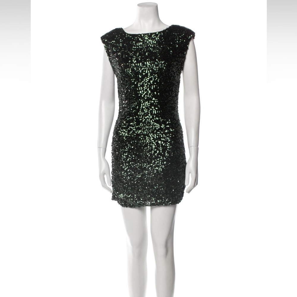Alice + Olivia Green Sequin Scoop Neck Dress